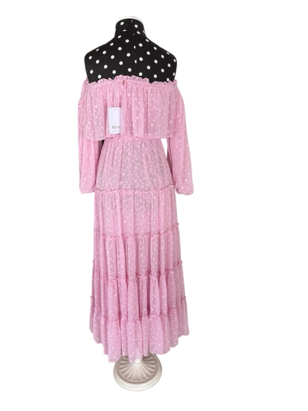 MISA Los Angeles Blush Pink Off Shoulder Tiered Maxi Dress Romantic Resort Boho - Picture 5 of 9